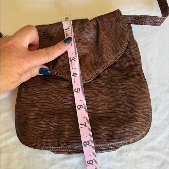 Ann Taylor Vintage Italian Brown Lizard Embossed Leather Crossbody Bag - Picture 8 of 9